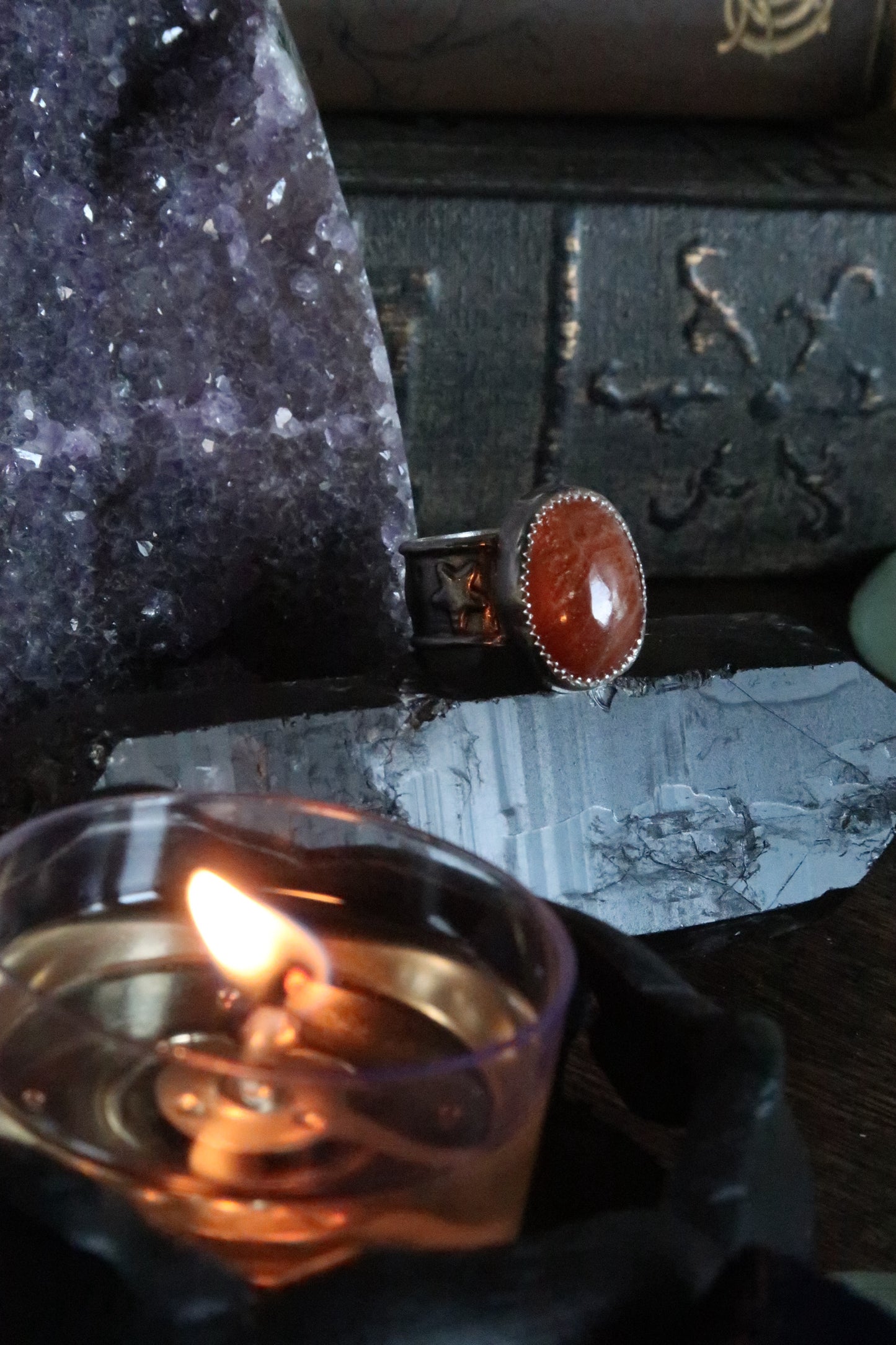 Sunstone Star and Moon Ring -Size 6