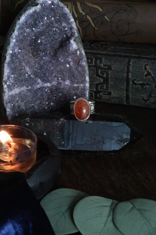 Sunstone Star and Moon Ring -Size 6
