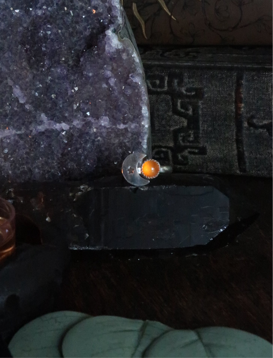Carnelian Crescent Moon Adjustable Ring -Size 5